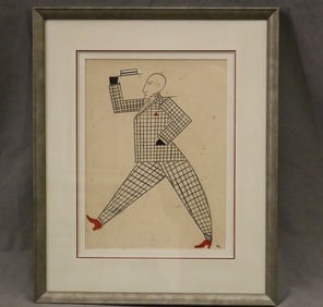 AFTER ALEXANDRE VESNIN (1883-1959). Walking Man Wearing Red Shoes, Mixed media on paper (charcoal,