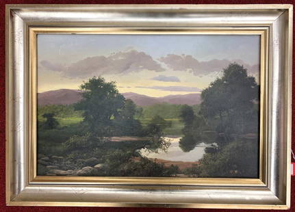 CHARLES S. JARBOE (American, born 1956). River Landscape, Oil on canvas. Signed lower left-hand: CHARLES S. JARBOE (American, born 1956). River Landscape, Oil on canvas. Signed lower left-hand corner. Framed. - 12" x 20"; Frame: 17.5" x 24.5"