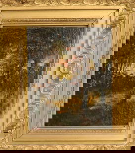 GEORGE HAMILTON BRODHEAD (American, mid-19th century (born 1860). Woodland Clearing, Oil on canvas.: GEORGE HAMILTON BRODHEAD (American, mid-19th century (born 1860). Woodland Clearing, Oil on canvas. Signed lower left. Framed. - 6.5 x 7 inches; Frame: 12 x 14 inches