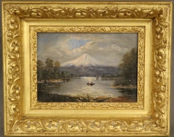 AMERICAN SCHOOL (19th century). Mount Hood in the Distance (Oregon), Oil on canvas. Unsigned.