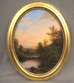 AMERICAN SCHOOL (19th century). Hudson River Landscape, 1873/4, Oil on canvas. Verso dated. Framed.