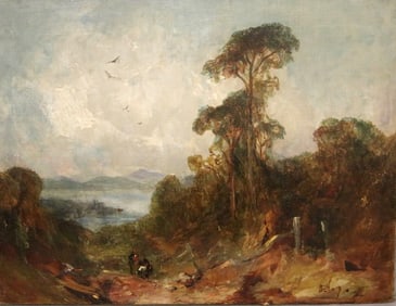 SCOTTISH SCHOOL (19th century). Sunday Picnic, Oil on canvas. Illegibly signed lower right hand