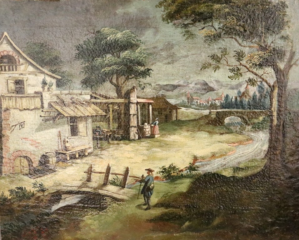 DUTCH SCHOOL (19th century (or earlier)). Laundry Day, Oil on board laid down to a board. Unsigned. (1 of 20)