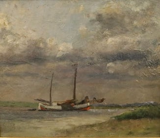 CONTINENTAL SCHOOL (Early 20th Century). At Anchor, Oil on board. Unsigned. Framed. .