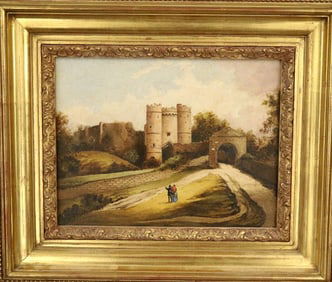 ENGLISH SCHOOL (19th century). Approaching Carisbrooke Castle, Isle of Wight, Oil on canvas.