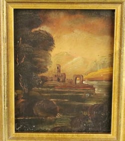 ITALIAN SCHOOL (19th century). Roman Ruins, Oil on board. Unsigned. Framed. Not examined out of