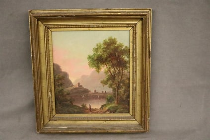 ITALIAN SCHOOL (19th century). Arcadian Landscape, Oil on canvas. Unsigned. Framed.