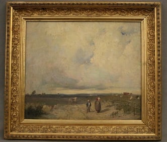 AFTER RICHARD PARKES BONNINGTON (British, 19th century). Afternoon Meeting, Oil on board. Verso