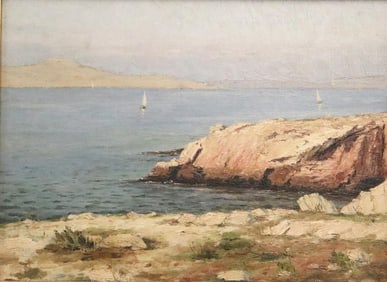 FRENCH SCHOOL (20th century). Coastal Landscape, Oil on board. Unsigned. Framed.
