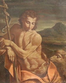CONTINENTAL SCHOOL (19th / 20th century). Saint John the Baptist in the Wilderness, Oil on canvas.