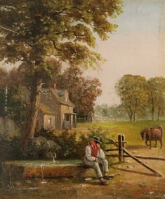 ENGLISH SCHOOL (19th century). The Young Farmer, Oil on canvas. Illegible signature lower right hand