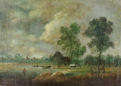 CONTINENTAL SCHOOL (19th century). Dutch Fisherman, Oil on canvas. Unsigned. Framed.