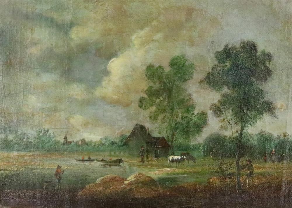 CONTINENTAL SCHOOL (19th century). Dutch Fisherman, Oil on canvas. Unsigned. Framed. (1 of 20)