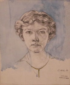 HANS HEYSEN (Australian, 1877-1968). Portrait of a Young Woman, circa 1910, Mixed media on paper.