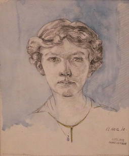 HANS HEYSEN (Australian, 1877-1968). Portrait of a Young Woman, circa 1910, Mixed media on paper.: HANS HEYSEN (Australian, 1877-1968). Portrait of a Young Woman, circa 1910, Mixed media on paper. Signed (stamped) and dated 12 Aug 10. Framed. Not examined out of frame.