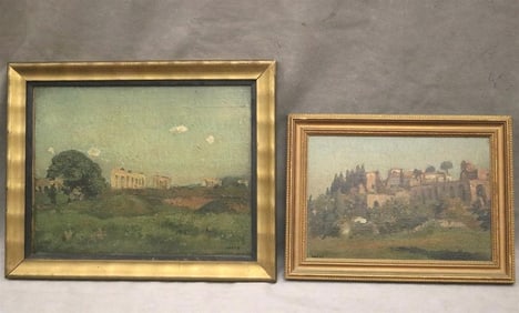 FRENCH SCHOOL (Early 20th century). Two Works: Views of the Italian Countryside, Oil on board. Each