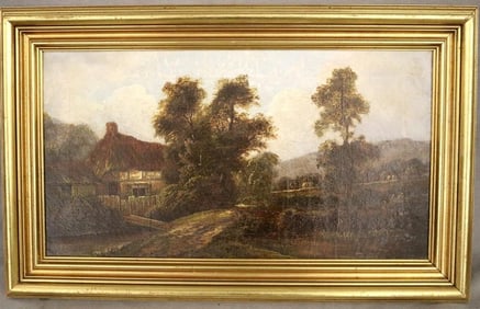 BRITISH SCHOOL (19th century). The Family Farm, Oil on canvas. Unsigned. Framed.