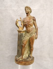 CONTINENTAL SCHOOL (19th century). Apollo Citharoedus, Hand Carved and decorated wooden statue of