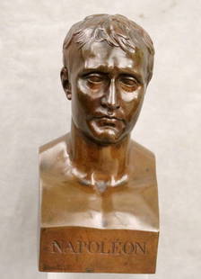 AFTER FERDINAND BARBEDIENNE (French, 1810-1892). Napoleon the 1st, the Emperor Napoleon the 1st, the: AFTER FERDINAND BARBEDIENNE (French, 1810-1892). Napoleon the 1st, the EmperorNapoleon the 1st, the Emperor, Patinated bronze bust after the work of Ferdinand Barbedienne, a the prolific bronze founde