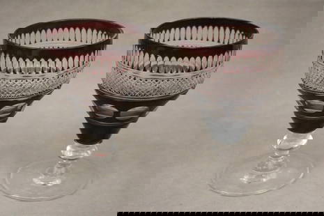 SET EIGHT RUBY-TO-CLEAR CUT CRYSTAL WATER GOBLETS. - H: 6 in.: SET EIGHT RUBY-TO-CLEAR CUT CRYSTAL WATER GOBLETS.  - H: 6 in.