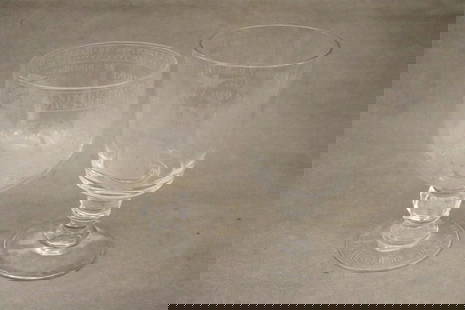 TWO AMERICAN ETCHED COLORLESS GLASS GOBLETS, 20th century. - Taller, H: 7 in.: TWO AMERICAN ETCHED COLORLESS GLASS GOBLETS, 20th century. One, commemorating Repeal of the 18th Amendment, 1933; other, etched with portrait bust of President Harry S Truman and Presidential seal com