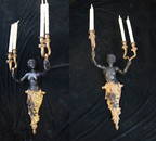 PAIR FRENCH BRONZE FIGURAL FOUR-LIGHT WALL SCONCES. 19th century. - H: 48 in. overall, to top of