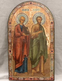 RUSSIAN ICON OF HOLY APOSTLES THOMAS AND BARTHOLOMEW, 19th century. - 24 1/2 in. x 41 3/4 in.