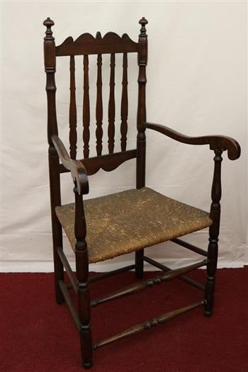AMERICAN MAPLE AND ASH BANNISTER-BACK OPEN-ARM CHAIR, 1750-1800. (1 of 8)