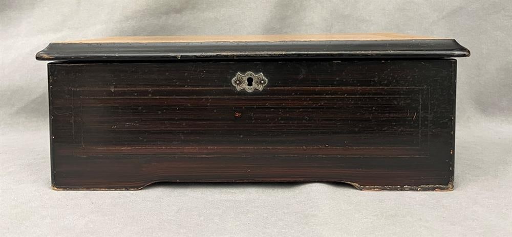 "MUSIC SUISSE" TABLE-TOP CYLINDER MUSIC BOX, mid-to-late 19th century. - Top, 14 in. x 7 1/2 in. (1 of 13)