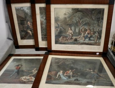 FIVE "PAUL ET VIRGINIE" COLORED ENGRAVINGS. Late 18th century. - Five framed alike. Each, sight size