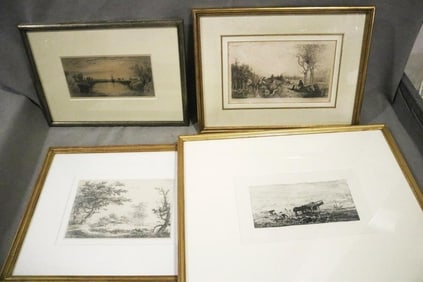 FOUR CONTINENTAL 19TH CENTURY ENGRAVINGS OR ETCHINGS.