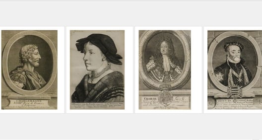FOUR FRAMED HISTORICAL PORTRAITS.