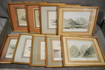 NINE FRAMED DAVID ROBERTS PRINTS DEPICTING THE HOLY LAND. 19th century.