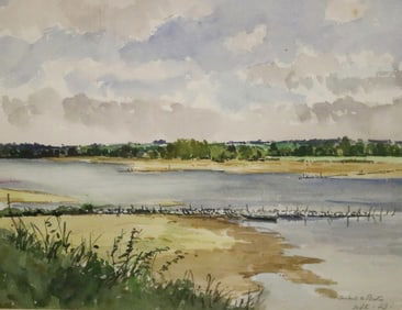 CONSTANT LE BRETON (French, 1895-1985). Brittany Coastline, 1973, Watercolor depicting possibly the