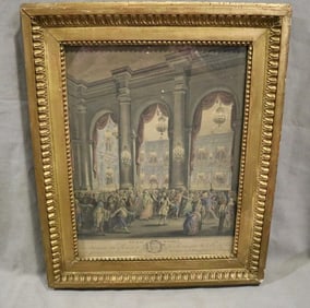 FRENCH PRINT "LE BAL MASQUE" 1782, AT THE HOTEL DE VILLE,