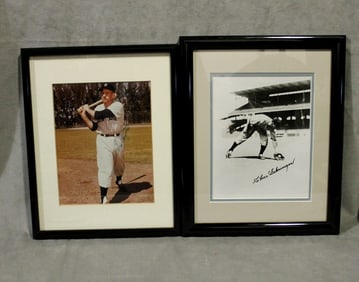 TWO AUTOGRAPHED PHOTOGRAPHS OF BASEBALL PLAYERS: ENOS SLAUGHTER AND CHARLIE GEHRINGER. - Framed. Not