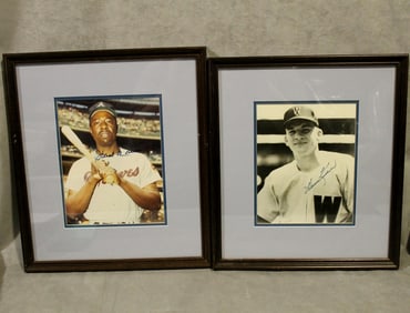 TWO FRAMED AUTOGRAPHED BASEBALL PHOTOS: HANK AARON AND HARMON KILLEBREW. - Framed. Not examined out