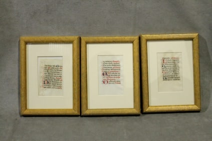 THREE MEDIEVAL ILLUMINATED RELIGIOUS MANUSCRIPTS. mid 15th century. - Framed. Not examined out of