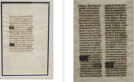 TWO MEDIEVAL ILLUMINATED RELIGIOUS MANUSCRIPTS. mid 15th century. - Framed. Not examined out of