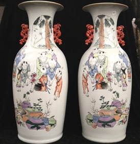 PAIR CHINESE FAMILLE ROSE PORCELAIN VASES. Tao Kuang Period. - H: 24 1/4 in.