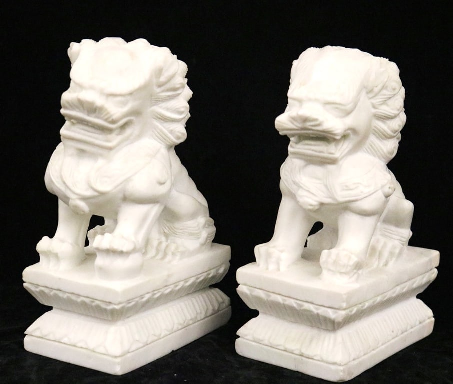 PAIR CHINESE CARVED STONE BEIJING STYLE FOO DOGS. - Height: 8 inches. (1 of 20)