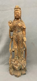 CHINESE WOODEN STATUE OF THE BODHISATTVA GUANYIN,