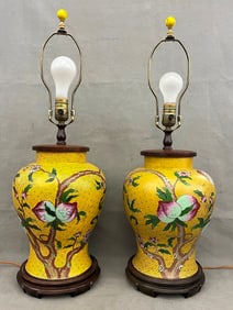 PAIR CHINESE CLOISONNE BALUSTER-FORM VASES MOUNTED AS TABLE LAMPS, - Vase portion, H: 12 in.