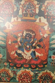TIBETAN THANGKA WITH WRATHFUL DEITY. - Framed, 21 in. x 31 in.