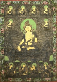 TIBETAN NAGTHANG THANGKA WITH BODHISATTVA FIGURE, mid-19th century. - 24 1/4 in. x 17 1/2 in.