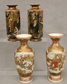 TWO PAIRS OF JAPANESE SATSUMA PORCELAIN VASES. 19th century. - H: (tallest pair):6 1/4 in.