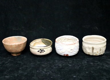 FOUR JAPANESE TEA CEREMONY CHAWAN OR TEA BOWLS. - H: average 3 1/2 in.