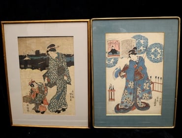 TWO JAPANESE FRAMED WOODCUT PRINTS OR UKIYO-E, 19th century. - Frame: 15 x 19 inches.