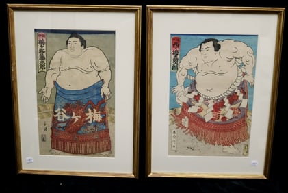 TWO JAPANESE SUMO WRESTLER WOODBLOCK PRINTS, Sumo Wrestlers: Tanigame and Nishiumi Yoshiro, circa