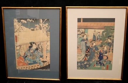 TWO JAPANESE UKIYO-E WOODBLOCKS, 19th century.